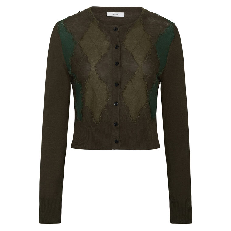 Hand Cut Argyle Long Sleeve Cardigan image number null