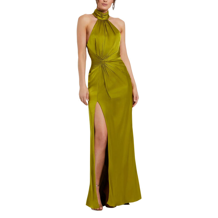 Open Back High Neck Side Ruched Gown image number null