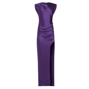 Biella Short Sleeve Side Slit Silk Maxi Dress