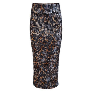 3D Leopardo Liza Sequin Midi Skirt