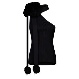Sleeveless One Shoulder Pompom Scarf Tank Top