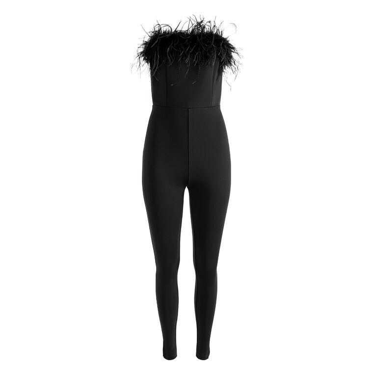 Idell Off Shoulder Feather Trim Jumpsuit image number null