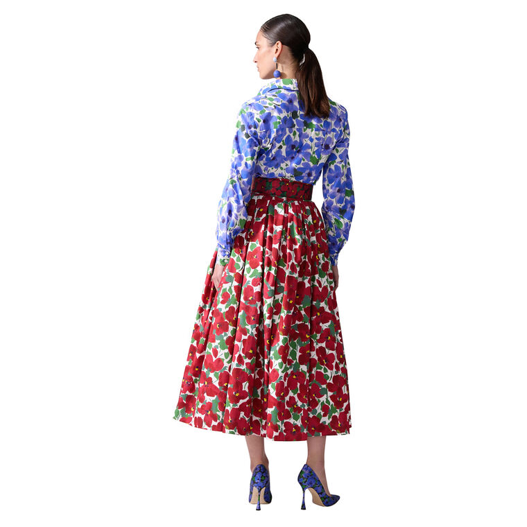 Floral-Print Cummerbund Midi Skirt image number null