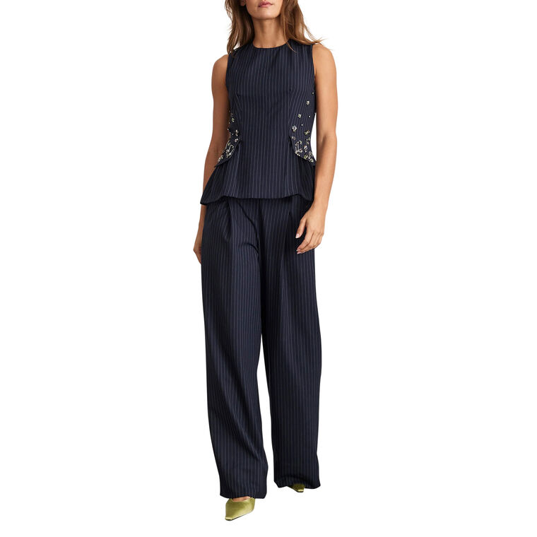 Astrid Pinstripe Sleeveless Embellished Top image number null