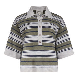 Short Sleeve Striped Cashmere Polo Sweater With Stripes