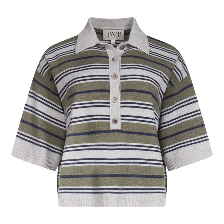 Short Sleeve Striped Cashmere Polo Sweater With Stripes image number null