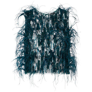 Cascading Feather Embellished Cropped Tank Top