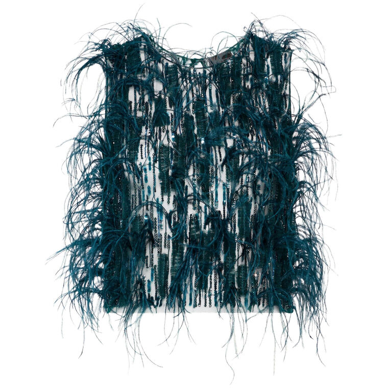 Cascading Feather Embellished Cropped Tank Top image number null