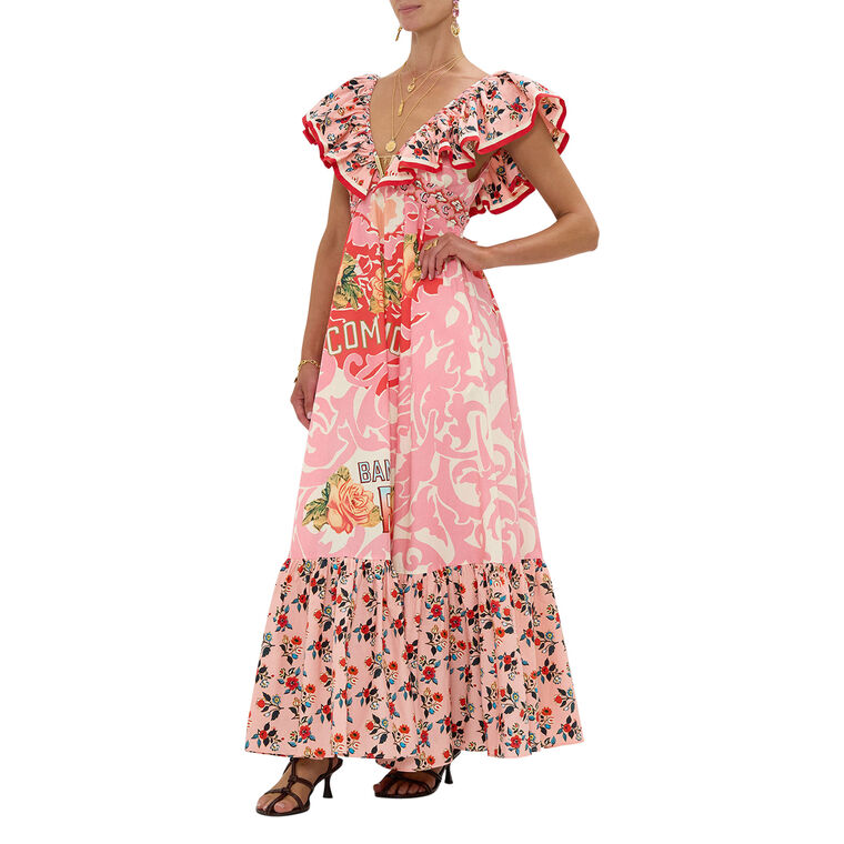 Frill Neck Maxi Dress With Hardware image number null