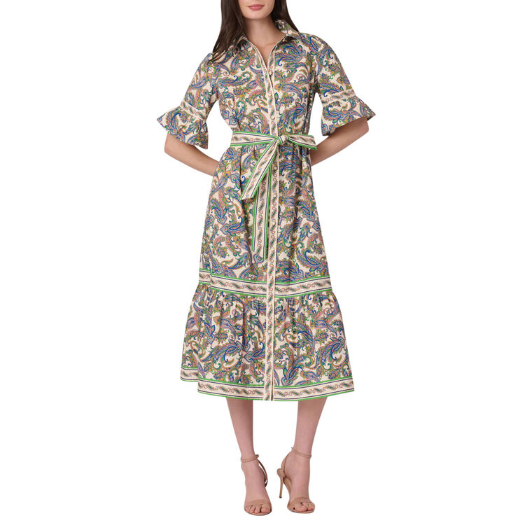 Alix Ruffle Sleeve Belted Midi Dress image number null