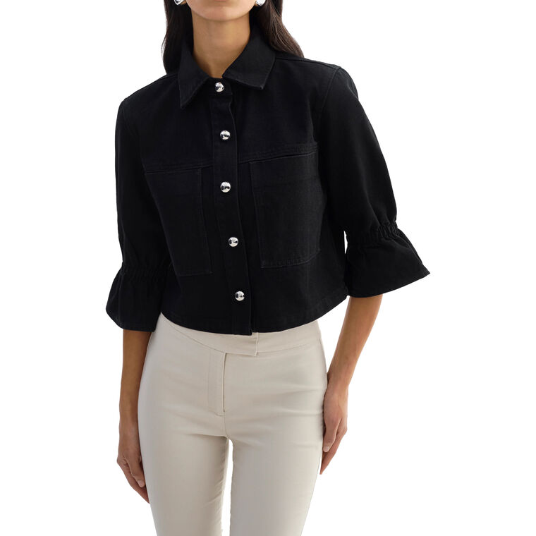 Carolina Ruffle Sleeve Denim Jacket image number null