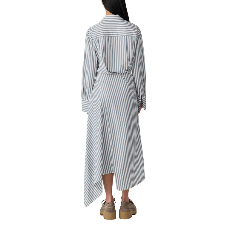 Long Sleeve Striped Cascade Midi Shirt Dress image number null