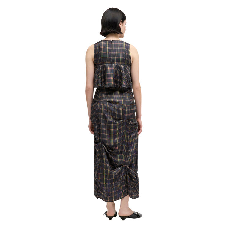 Sleeveless Silk Twill Long Ruffle Dress image number null