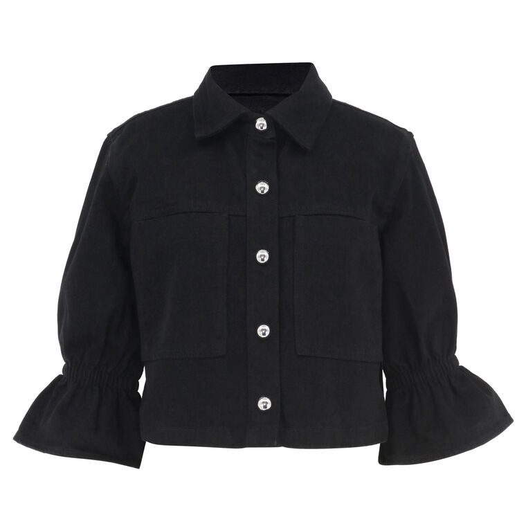 Carolina Ruffle Sleeve Denim Jacket image number null