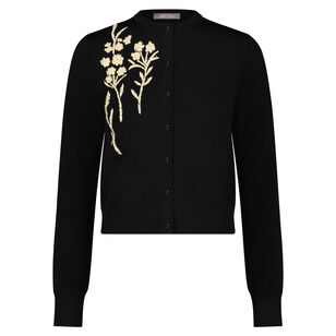 Floral Raffia Embroidered Long Sleeve Cardigan