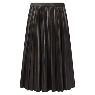 Etta Pleated Vegan Leather Midi Skirt