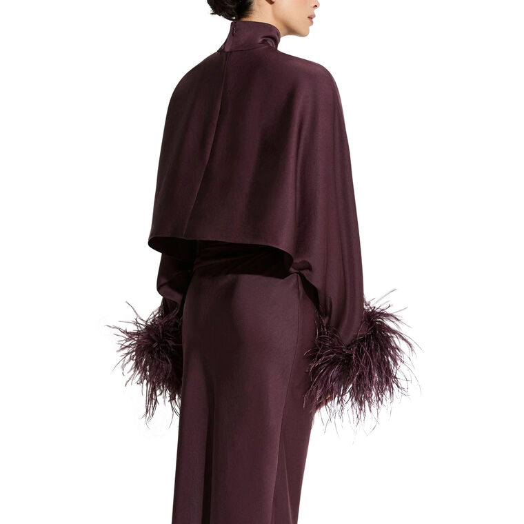 Lightweight Satin Caftan Top With Feathers image number null