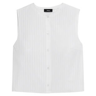 Button-Up Sleeveless Shell Top In Linear Cotton