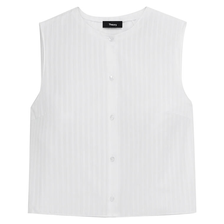 Button-Up Sleeveless Shell Top In Linear Cotton image number null