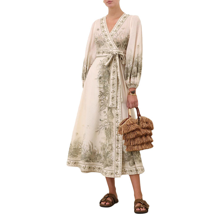 Wanderlust Long Sleeve Midi Wrap Dress image number null