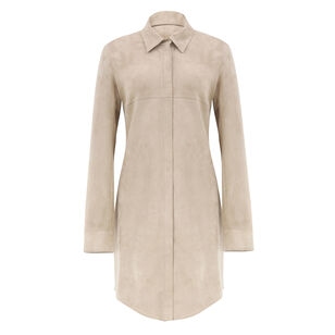 Long Sleeve Suede Mini Shirt Dress