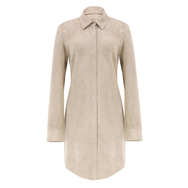 Long Sleeve Suede Mini Shirt Dress image number null