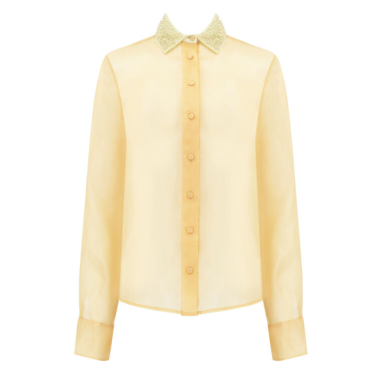 Beaded Sheer Silk Organza Shirt image number null