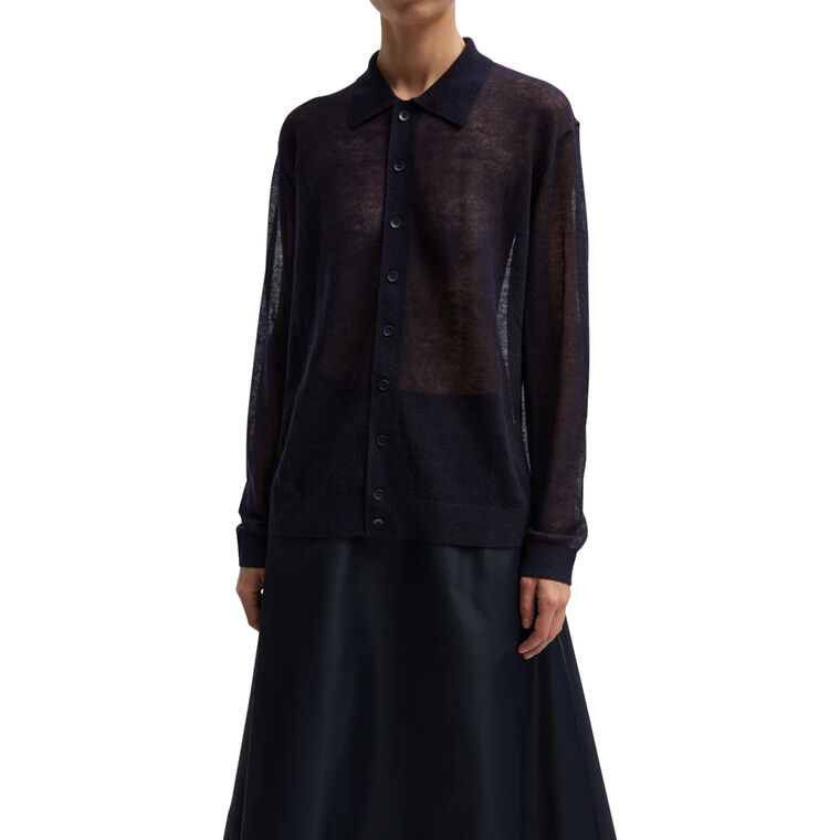Sheer Sweater Polo Button Cardigan image number null