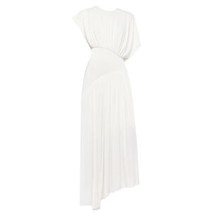 Asymmetrical Short Sleeve Ruched Maxi Dress