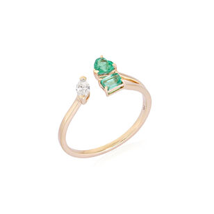 Open Three Stone Emerald Ring