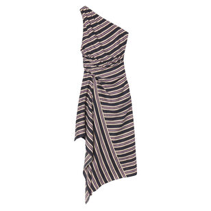 Lyn Striped Linen One-Shoulder Midi Dress