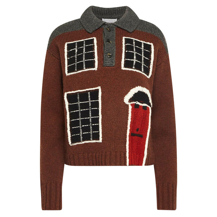 House Intarsia Polo Sweater image number null