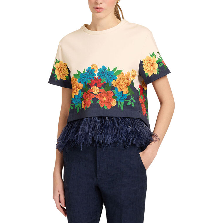 La Scala Placee Short Sleeve Tee With Feathers image number null