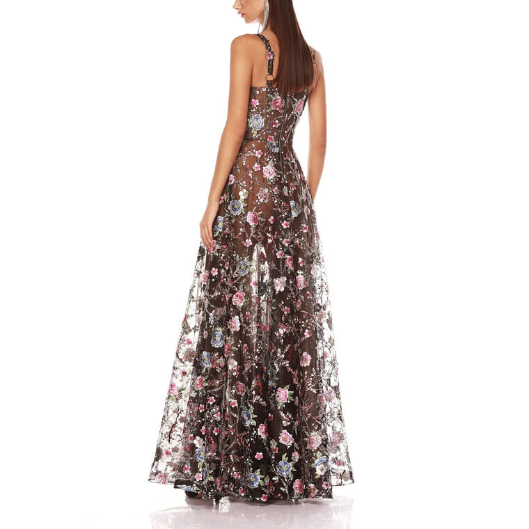 Midnight Embroidered Floral Gown image number null
