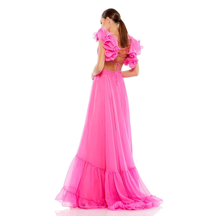 Ruffle Tiered Cut-Out Chiffon Gown image number null