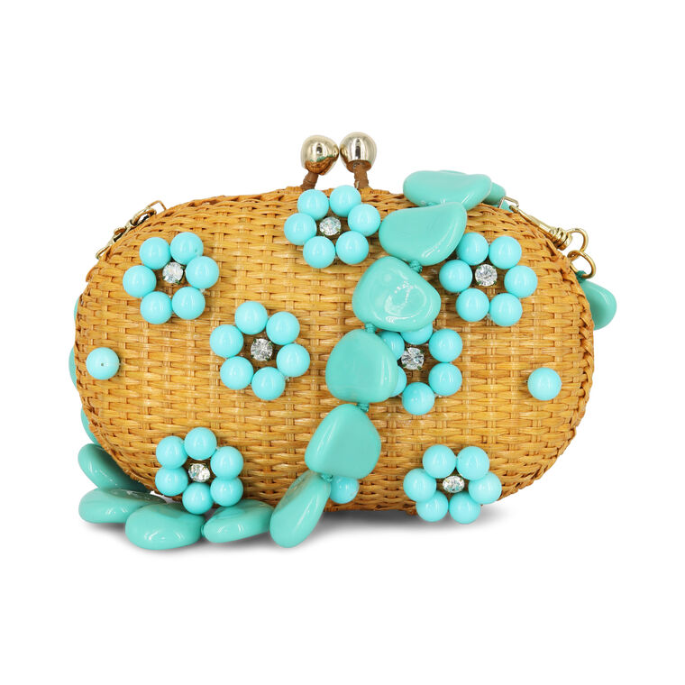 Olivine Flowery Wicker Handbag image number null
