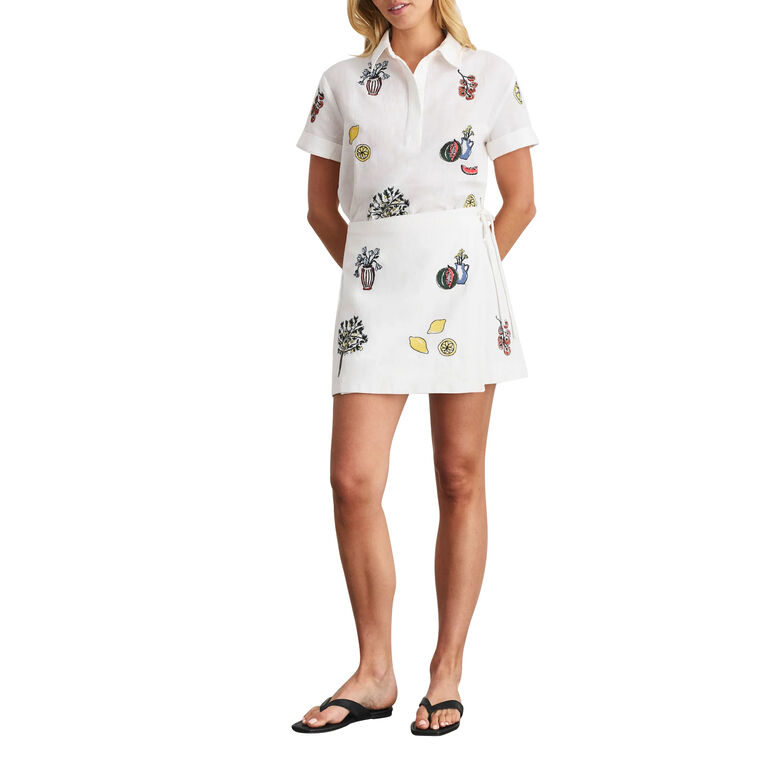 Agnes High-Waisted Patchwork Mini Wrap Skirt image number null