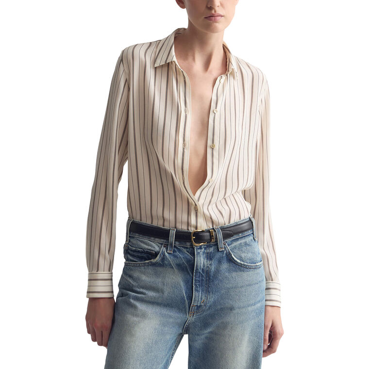 Gaia Long Sleeve Slim Button-Up Silk Shirt image number null