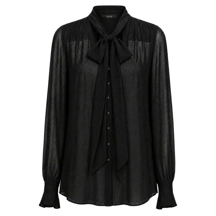 Kaila Tie Neck Button-Front Blouse image number null