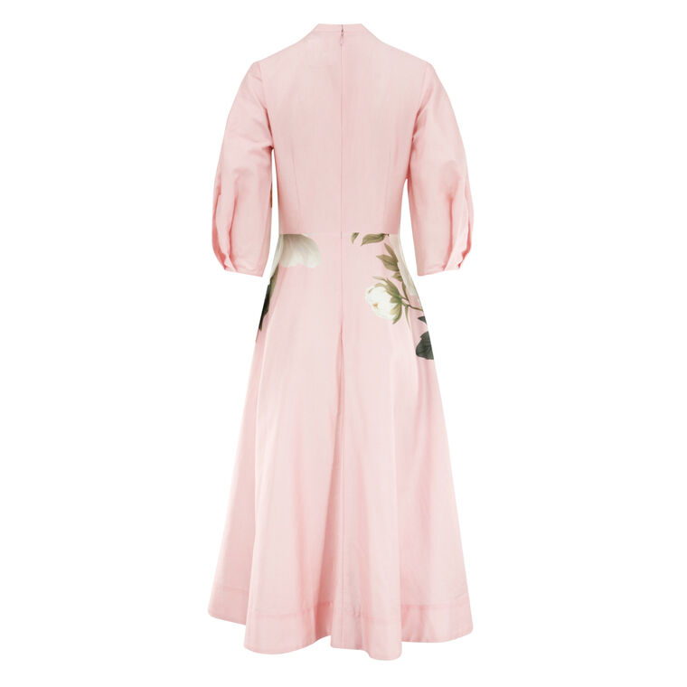 Cotton Flower Print Mandarin Neck Puff Sleeve Full Skirt Dress image number null