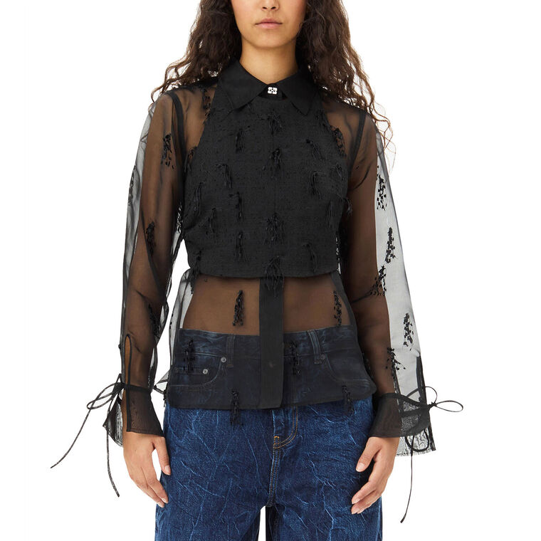 Fringed Organza Long Sleeve Shirt image number null