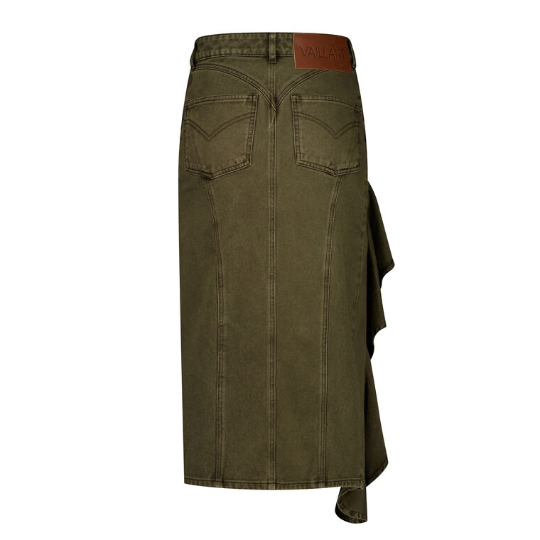 Ruffle Detail Denim Midi Skirt image number null