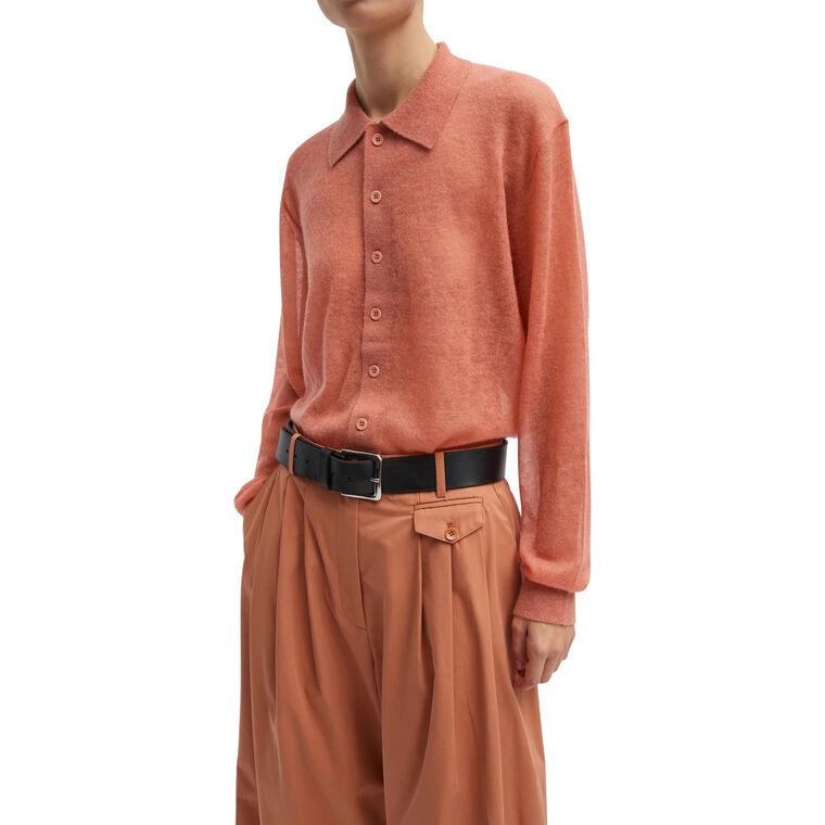 Sheer Sweater Polo Button Cardigan image number null
