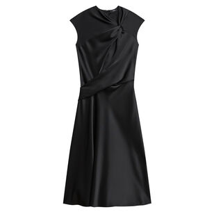 Cap Sleeve Twist Bodice Satin Midi Dress
