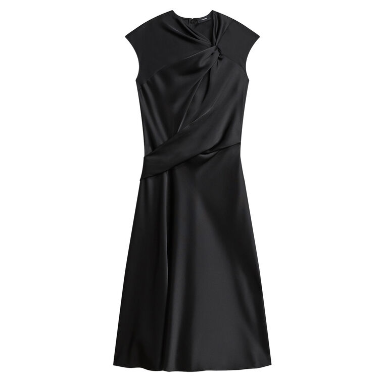 Cap Sleeve Twist Bodice Satin Midi Dress image number null