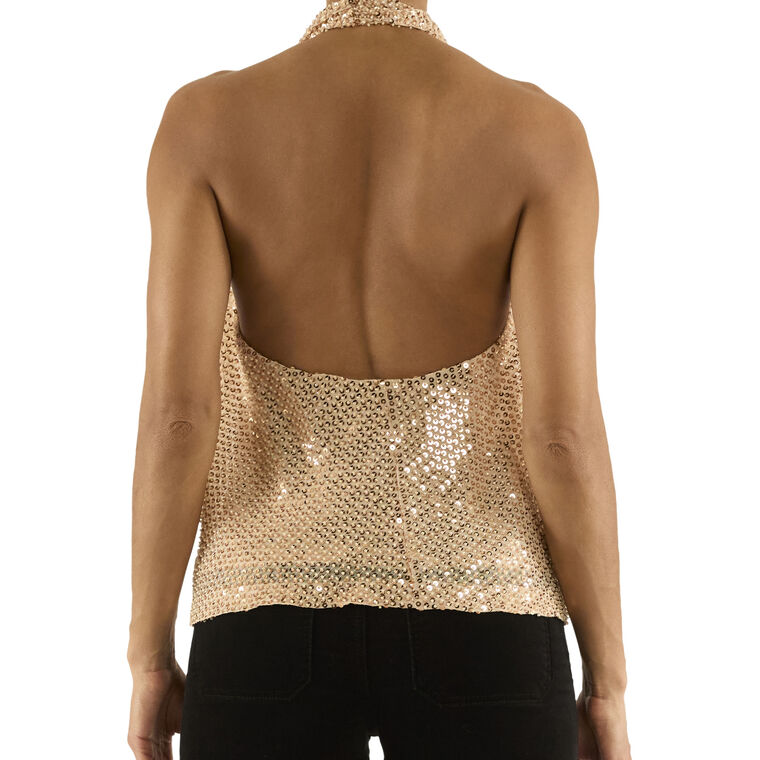 Alice Beaded Sequin Cowl Neck Halter Top image number null