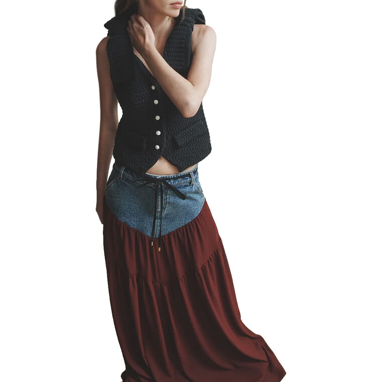 Jane Poplin Combo Denim Maxi Skirt image number null