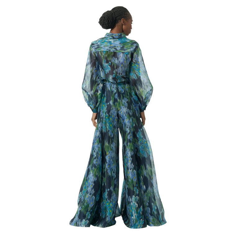 Floral-Print Organza Puff-Sleeve Blouse image number null
