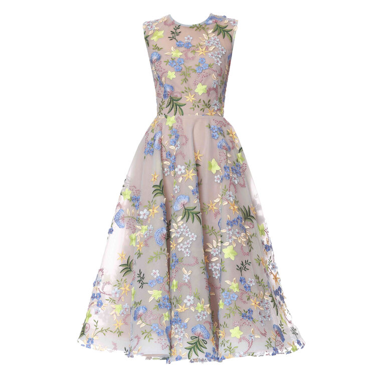 Saba Sleeveless Blossom Embroidered Midi Dress image number null