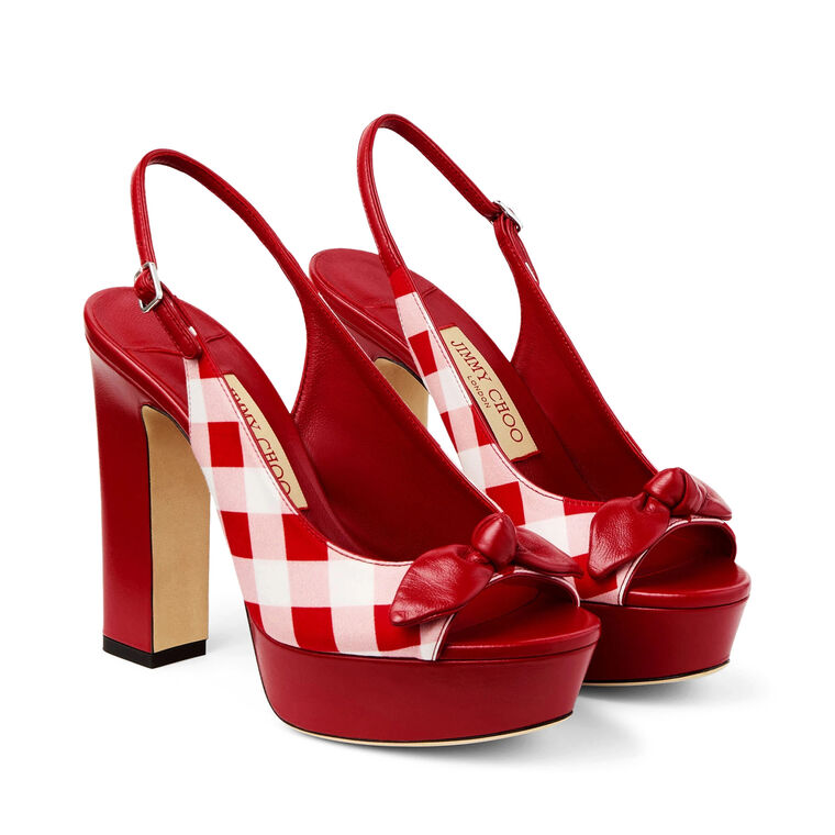 Ziva 120mm Gingham Cotton Platform Sandals With Bow image number null